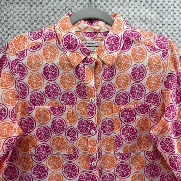 Foxcroft Top Womens 6 Relaxed Orange Button Up Shirt Long Sleeve Wrinkle Free - Picture 3 of 13